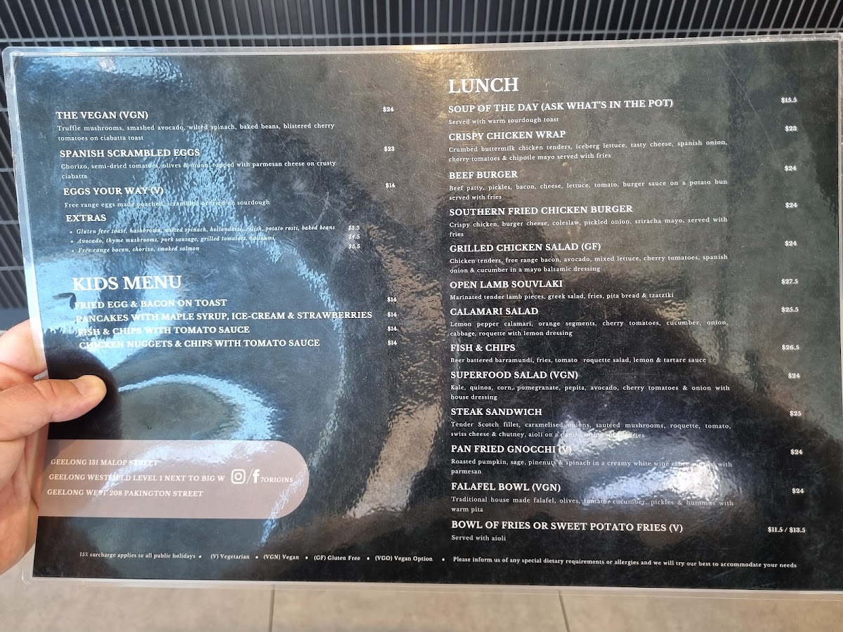 7 origins westfield menu board