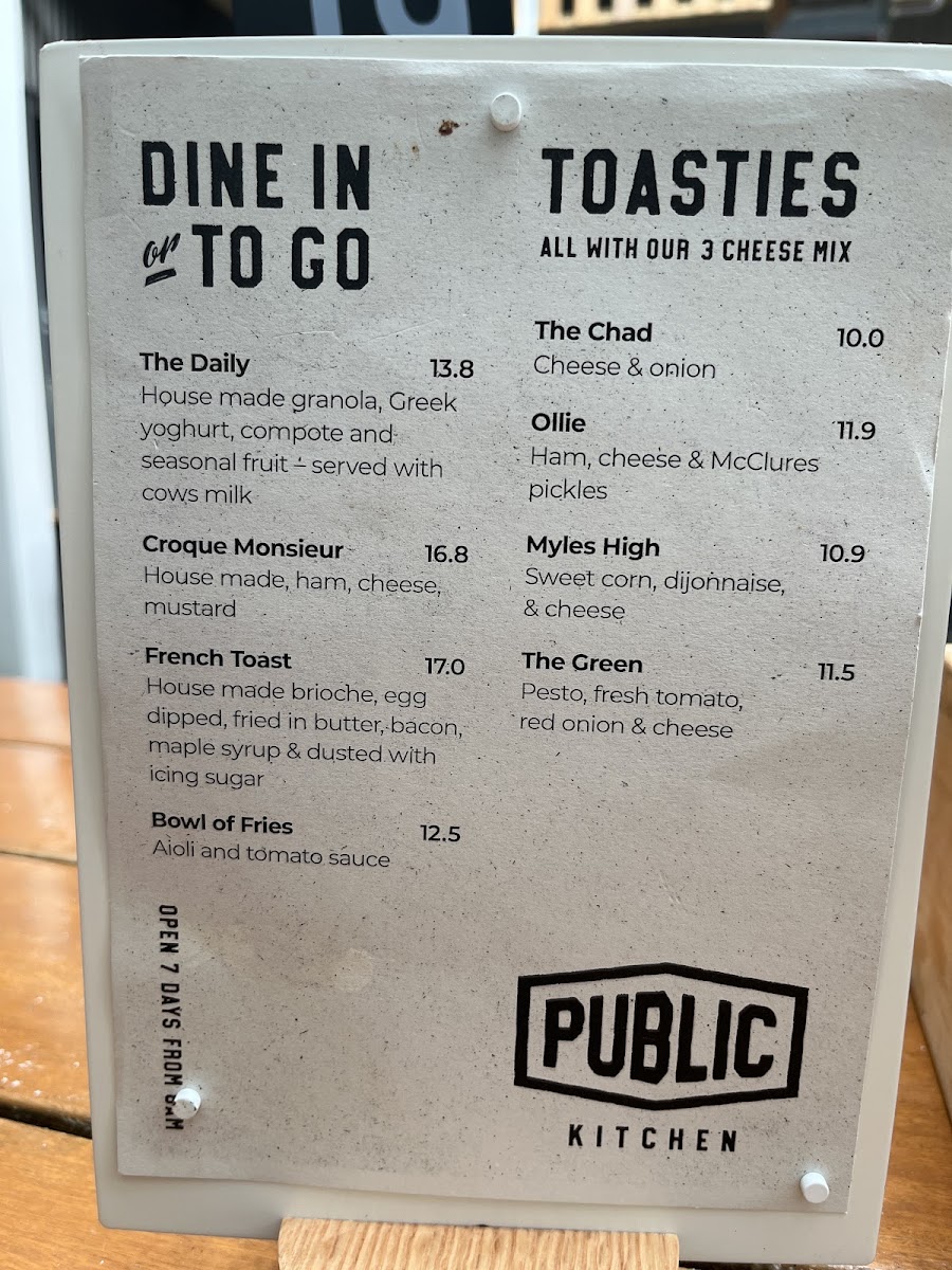 The Public Kitchen menu board