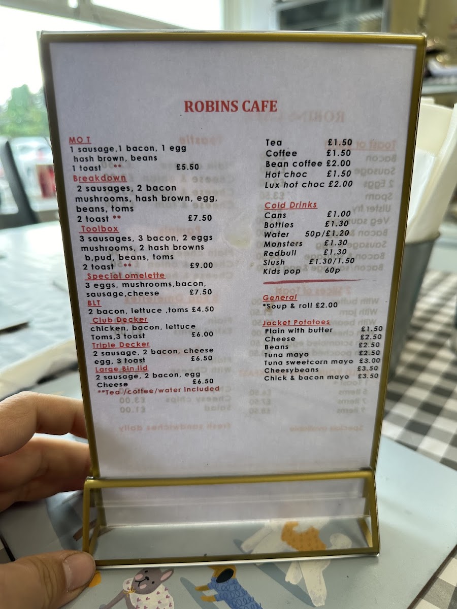Robin's Cafe menu board