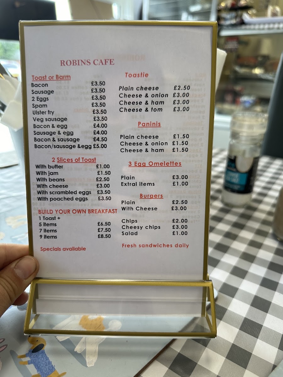 Robin's Cafe menu board