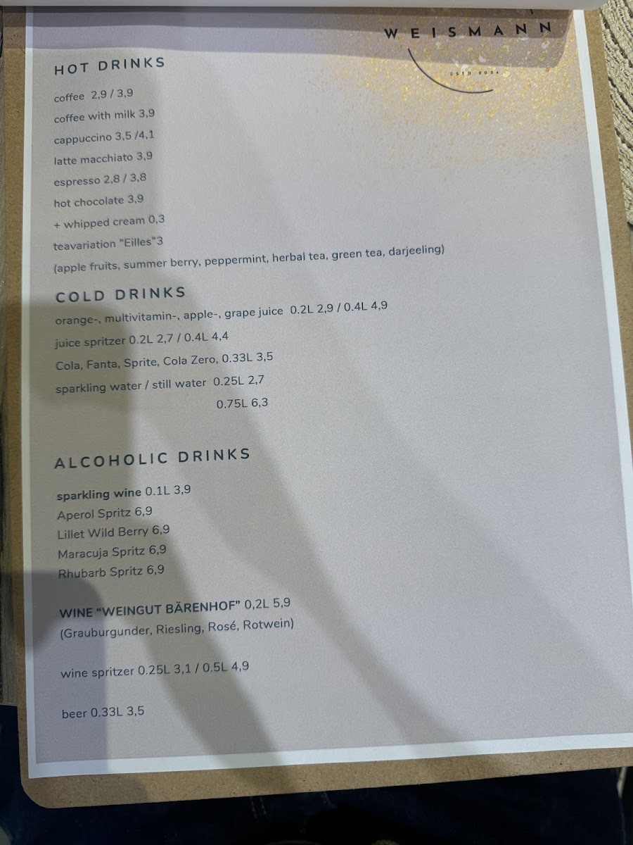 Café Weismann menu board