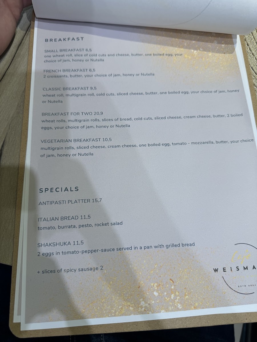 Café Weismann menu board