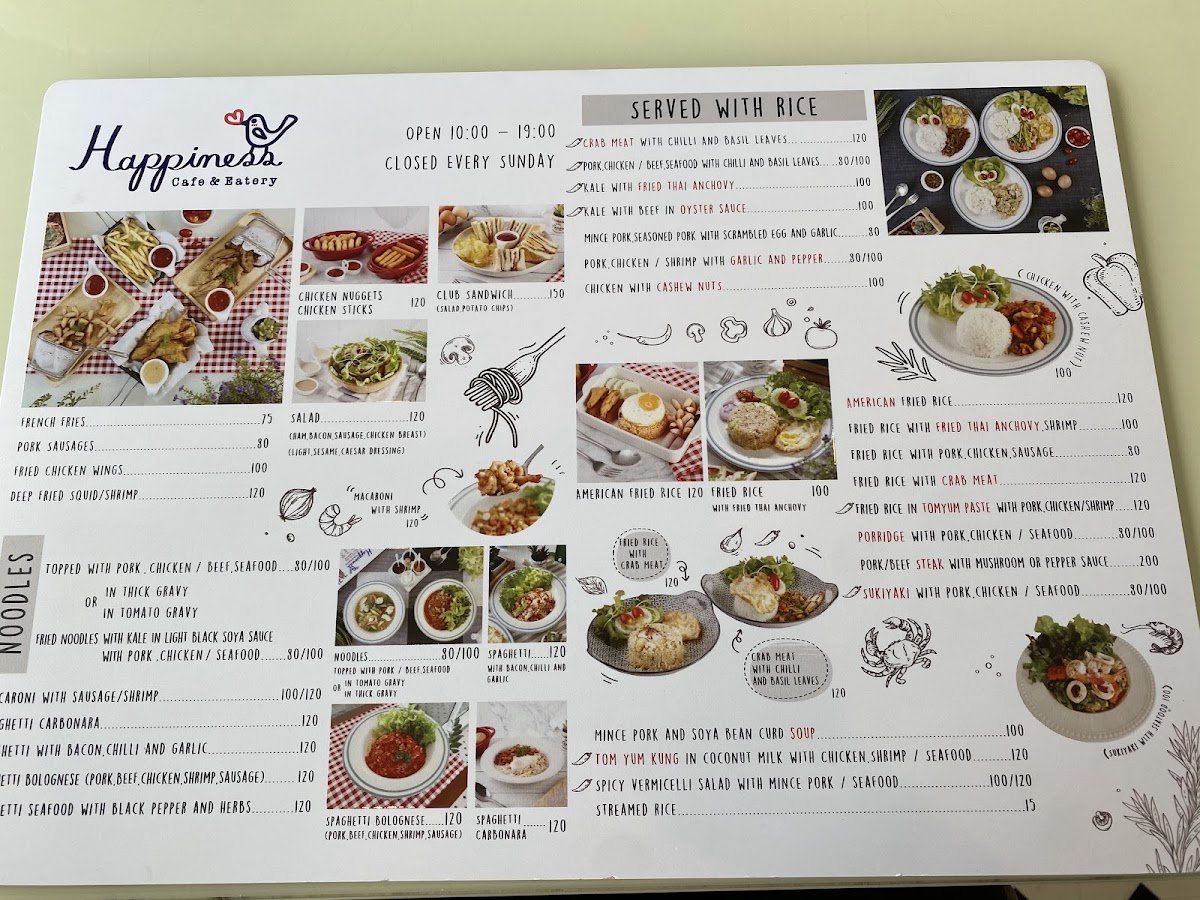Happiness Cafe & Eatery menu board