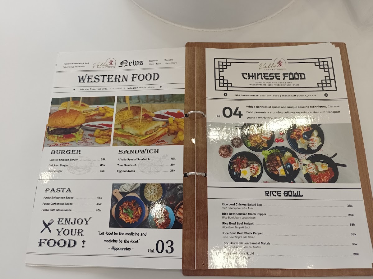 Ai Volla Cafe menu board