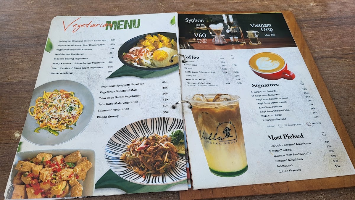 Ai Volla Cafe menu board