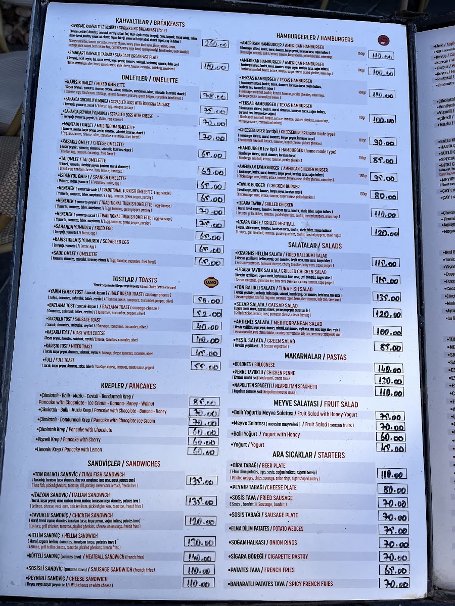 Çınaraltı Cafe & Bistro menu board