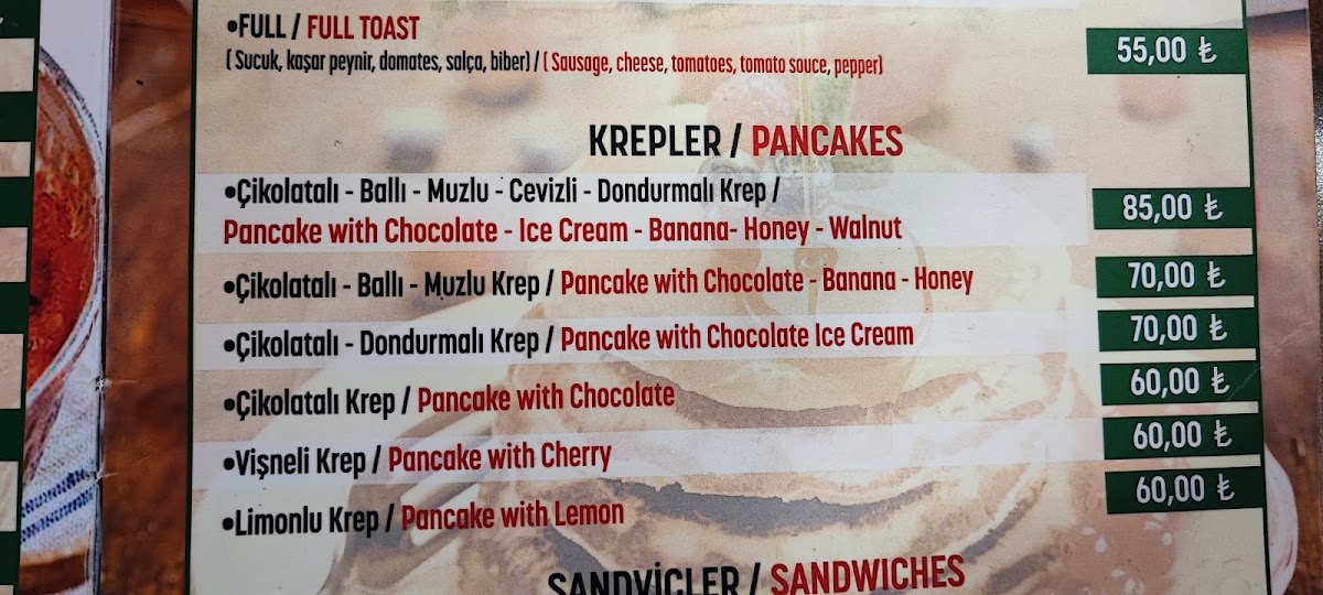 Çınaraltı Cafe & Bistro menu board