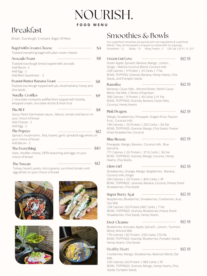 Nourish menu board