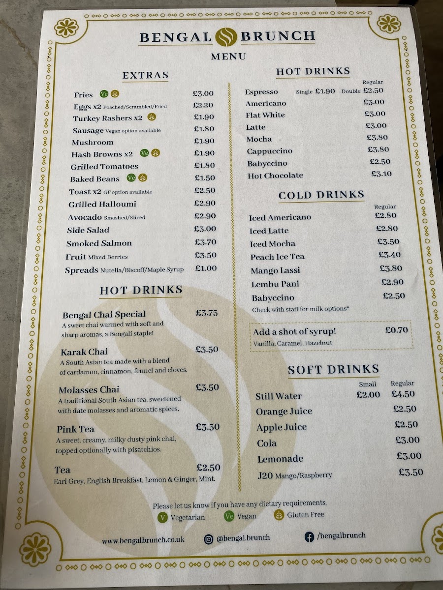 Bengal Brunch menu board