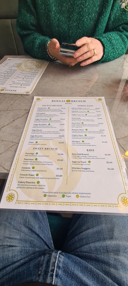 Bengal Brunch menu board