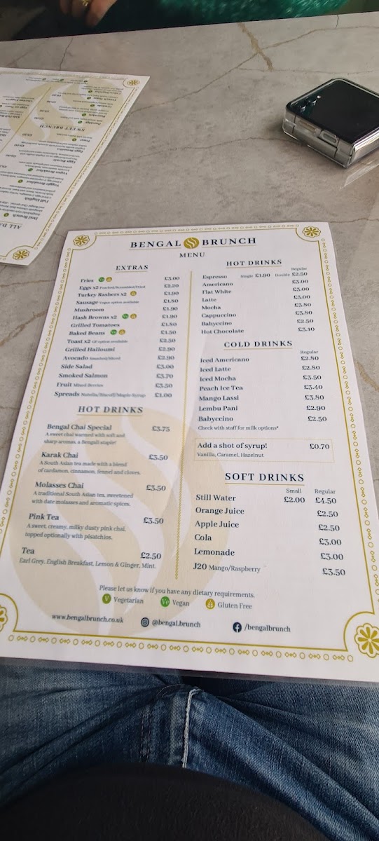 Bengal Brunch menu board