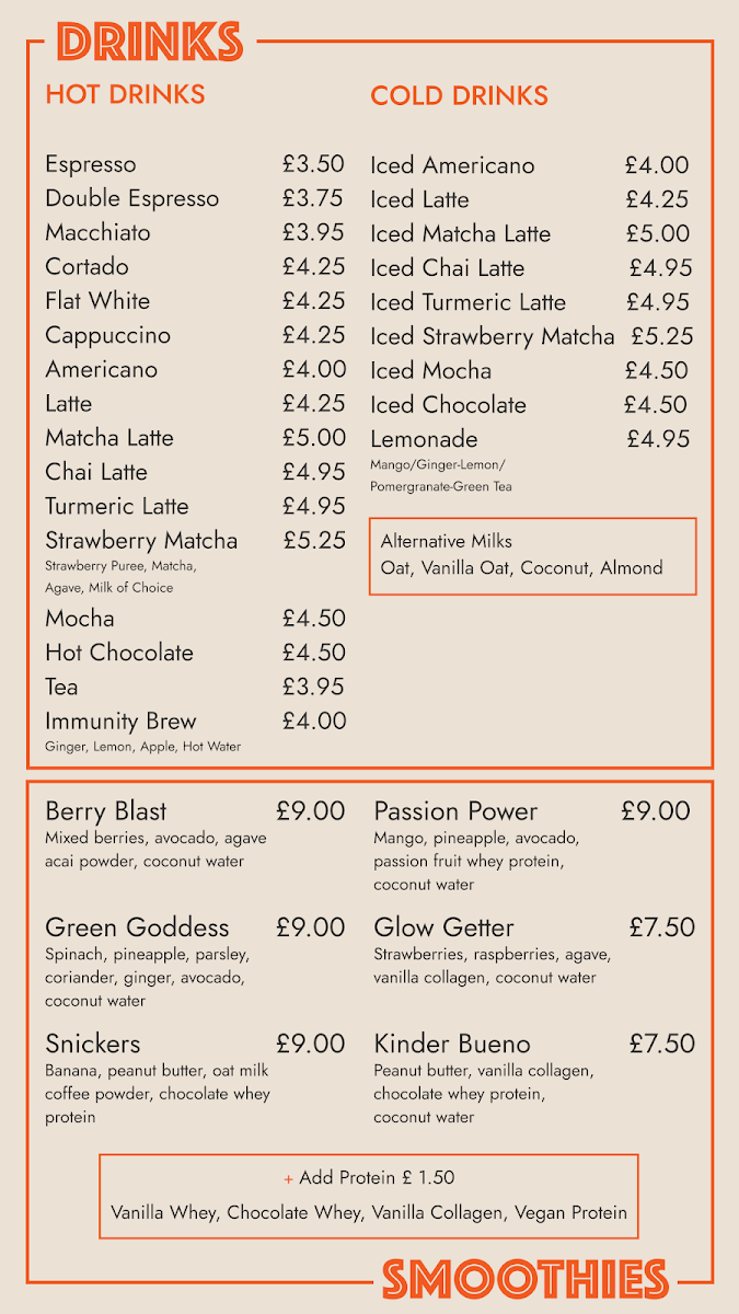 Café Volonté & Energy studio - Chelsea menu board