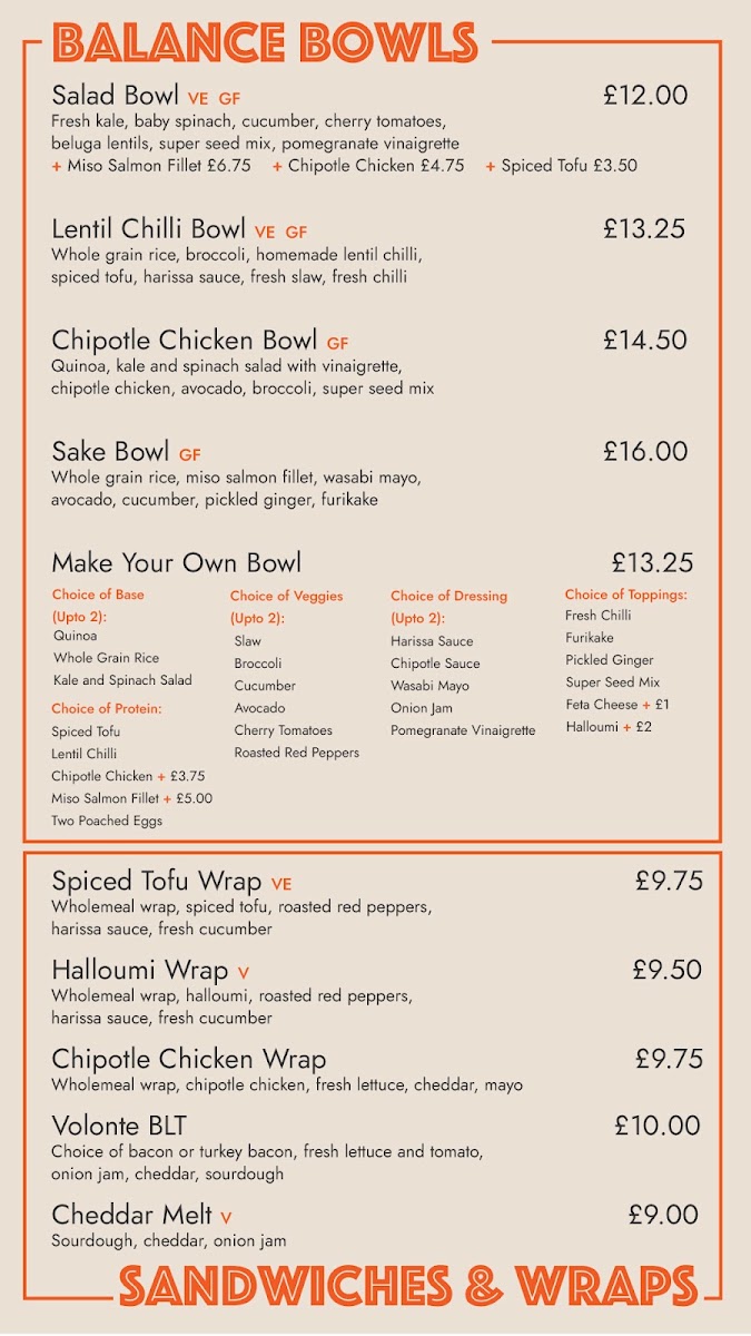 Café Volonté & Energy studio - Chelsea menu board