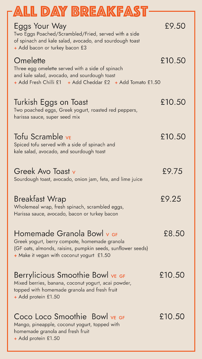 Café Volonté & Energy studio - Chelsea menu board