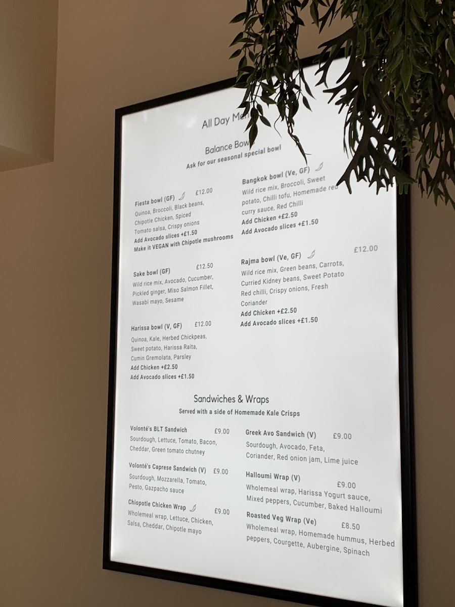 Café Volonté & Energy studio - Chelsea menu board