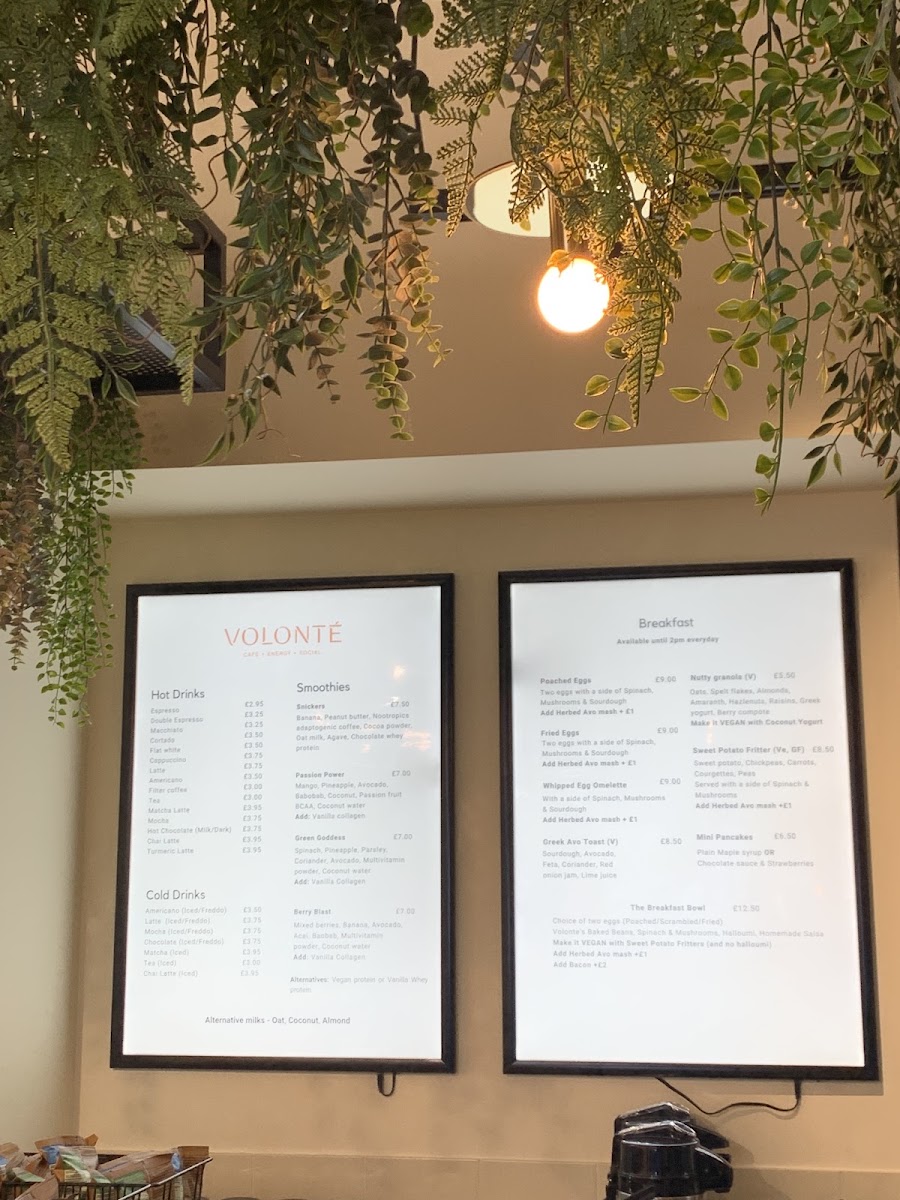 Café Volonté & Energy studio - Chelsea menu board