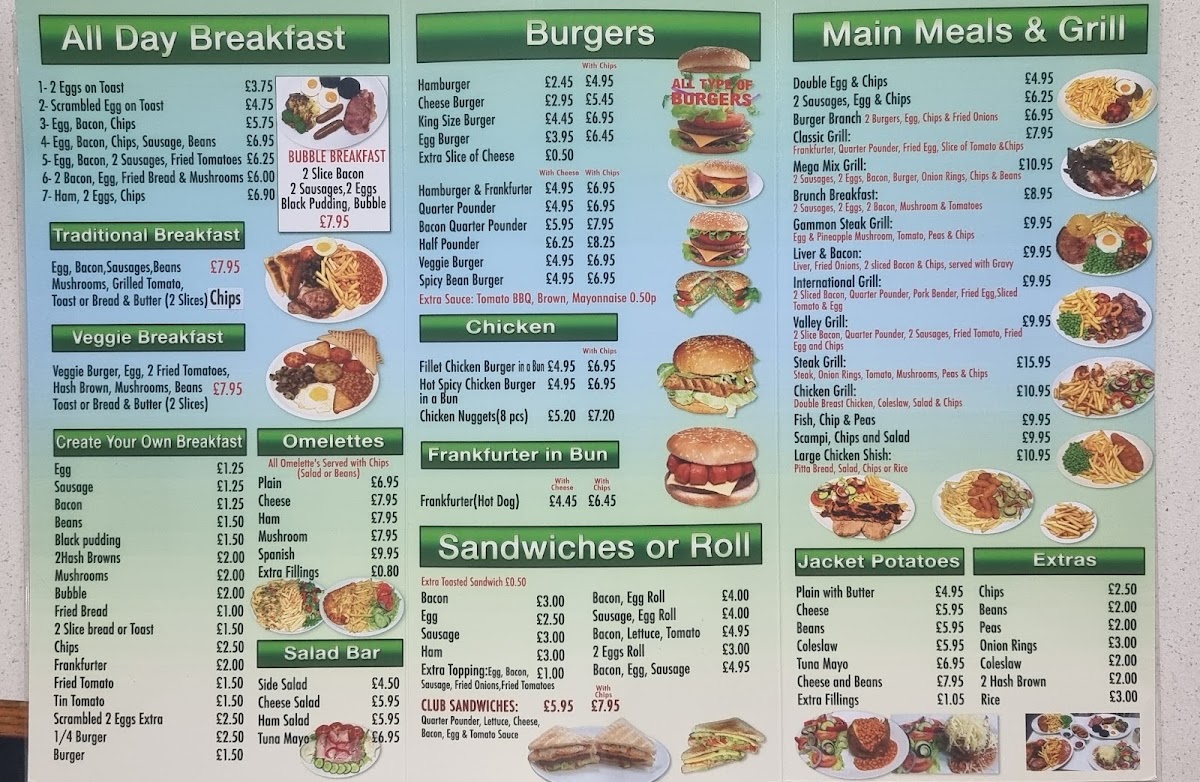 Valley Cafe restaurant menu board