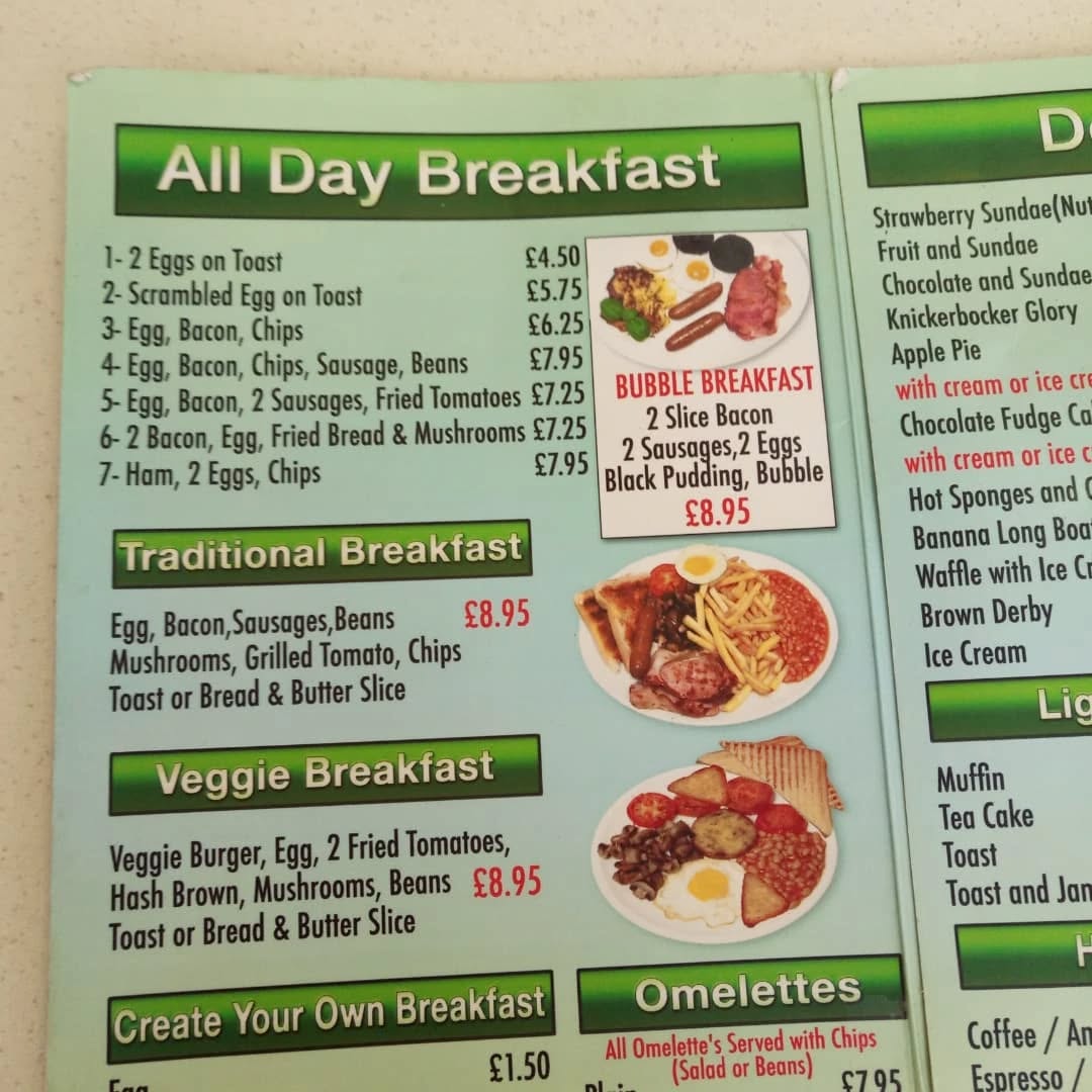 Valley Cafe restaurant menu board
