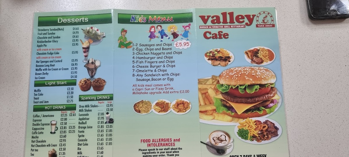 Valley Cafe restaurant menu board