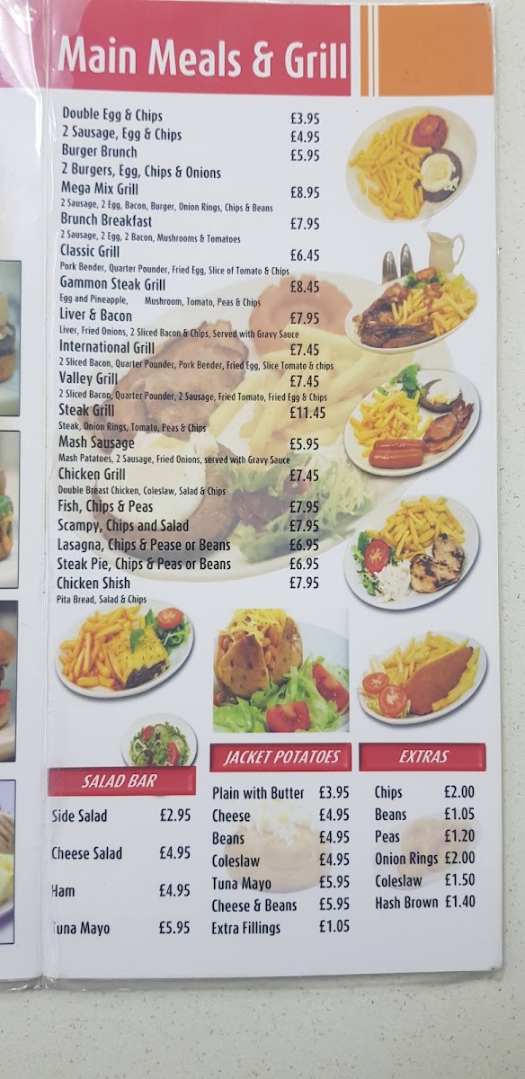 Valley Cafe restaurant menu board