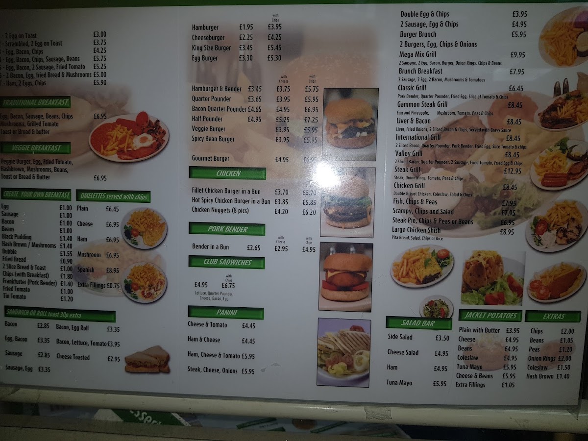 Valley Cafe restaurant menu board