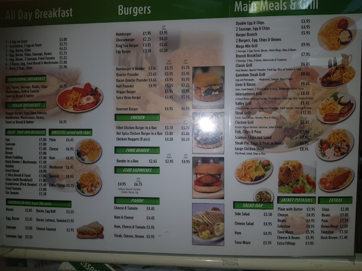 Valley Cafe restaurant menu board