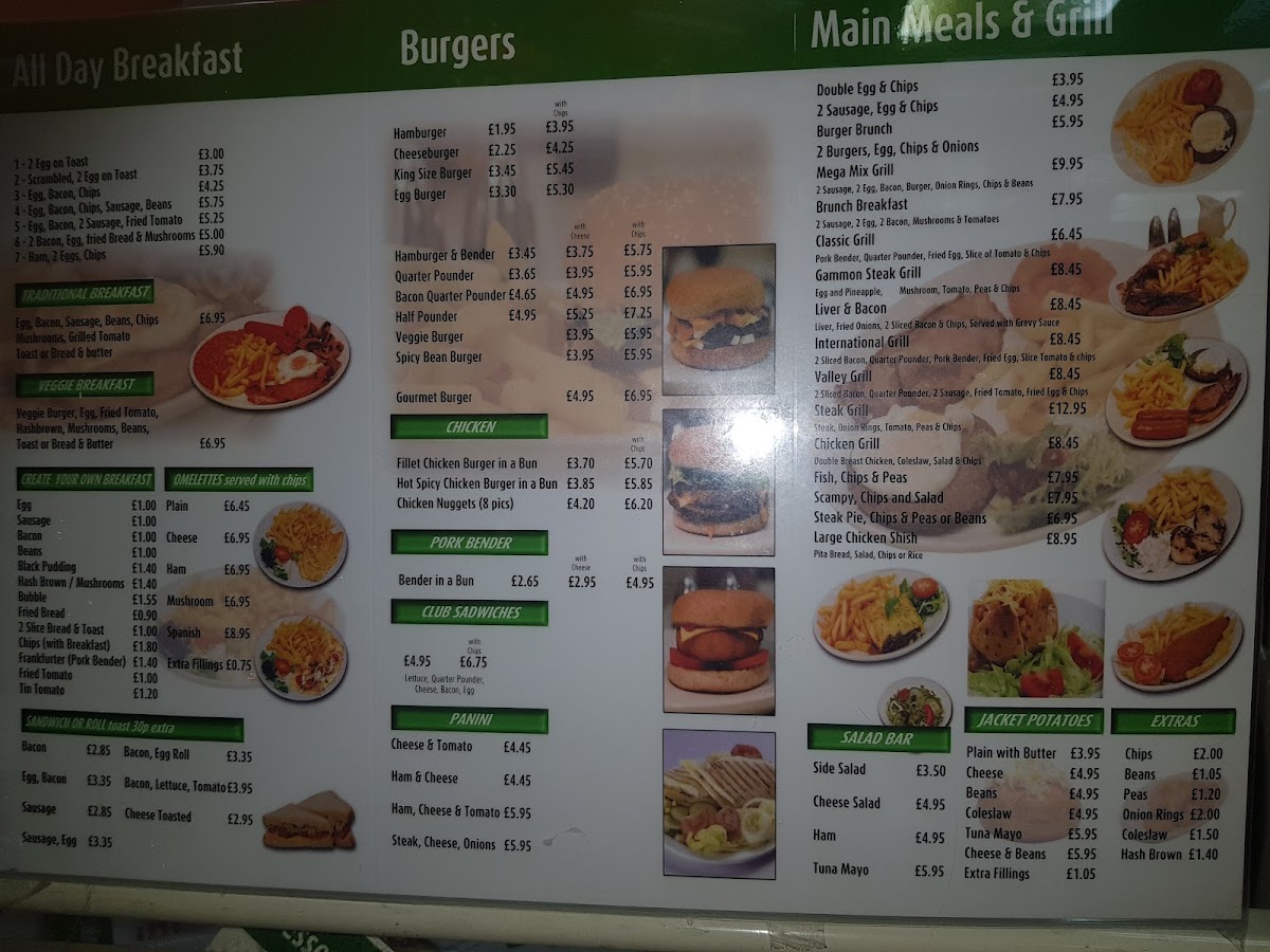Valley Cafe restaurant menu board