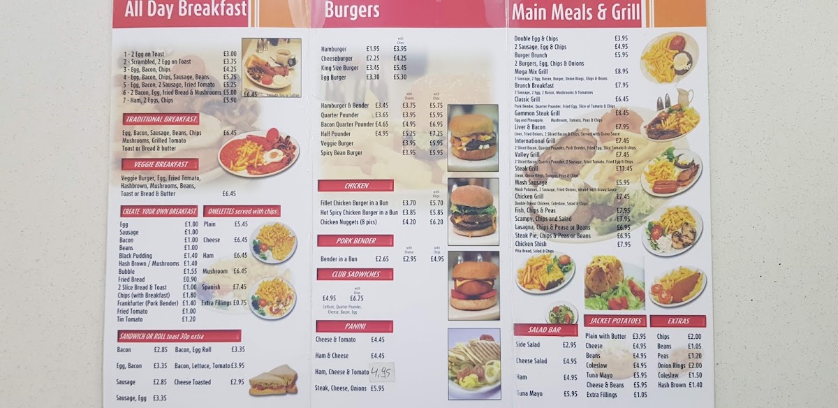 Valley Cafe restaurant menu board