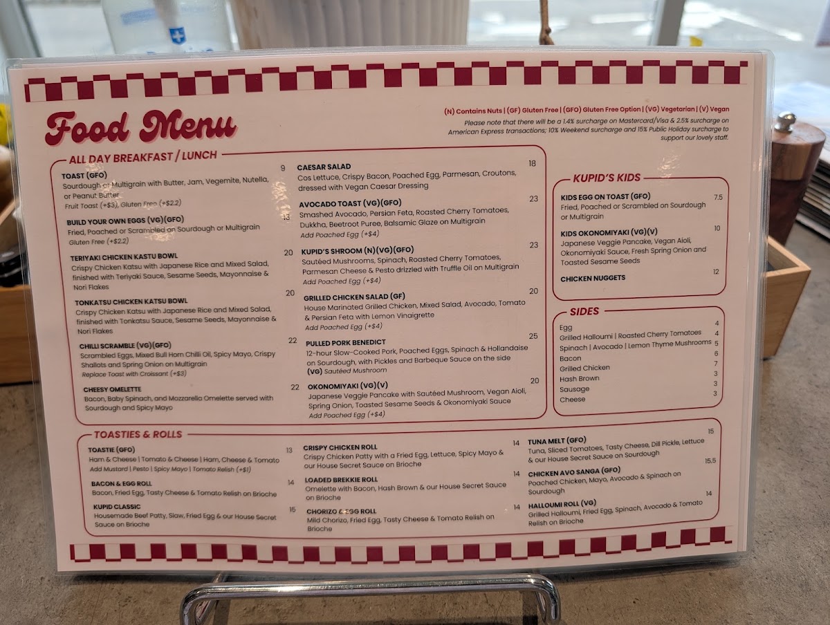Kupid Espresso menu board