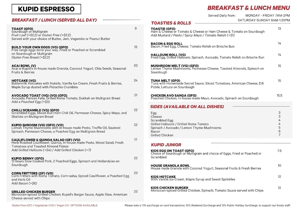 Kupid Espresso menu board