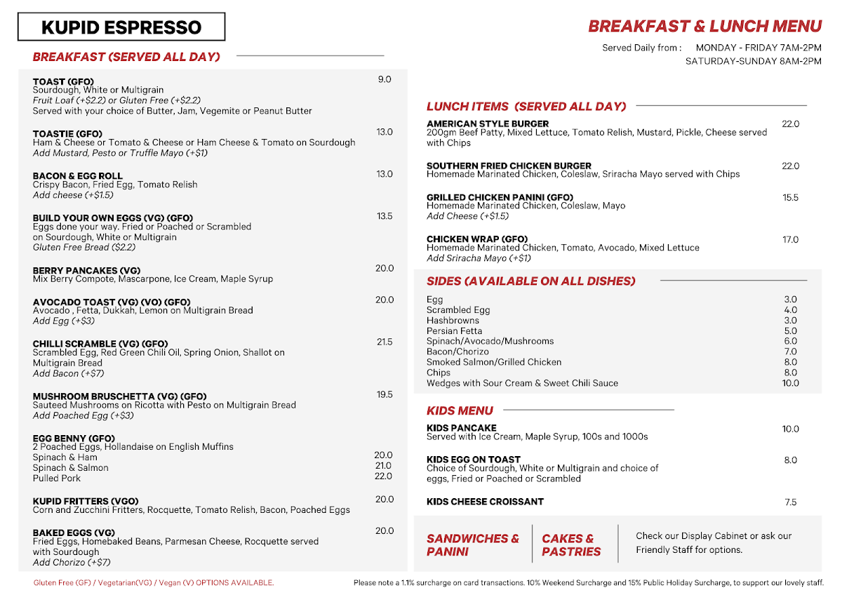 Kupid Espresso menu board