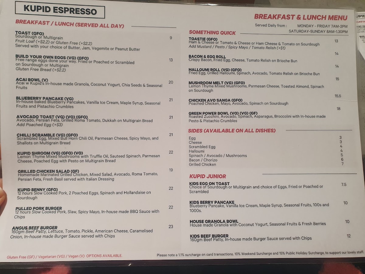Kupid Espresso menu board