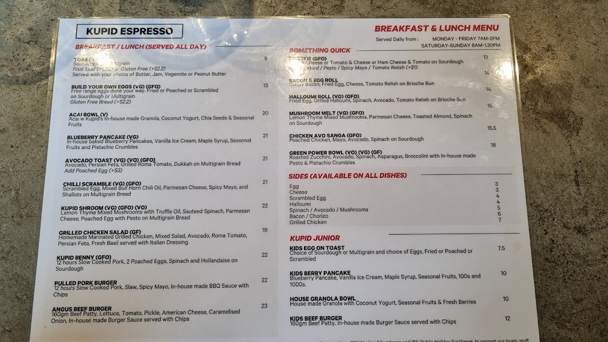 Kupid Espresso menu board