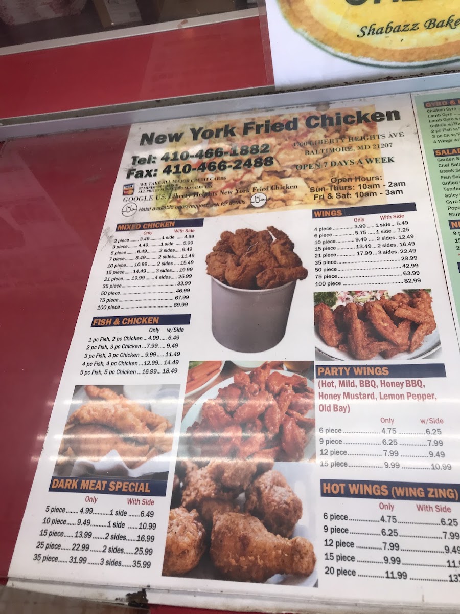 New York Fried Chicken menu board