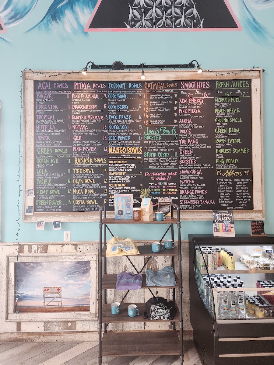 Playa Bowls menu board