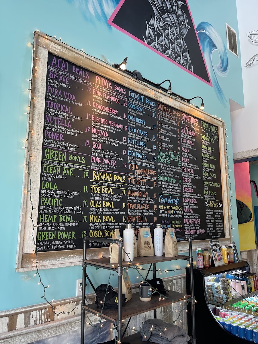 Playa Bowls menu board