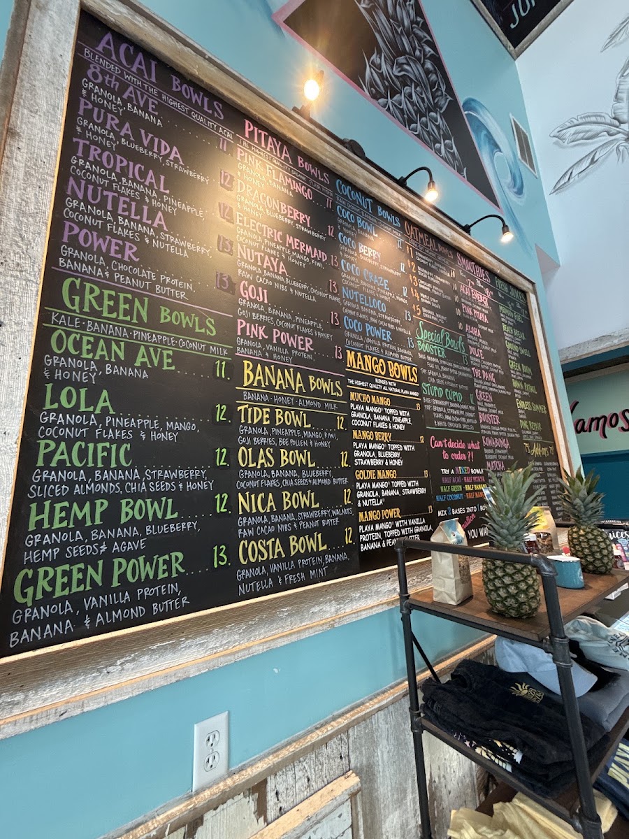 Playa Bowls menu board