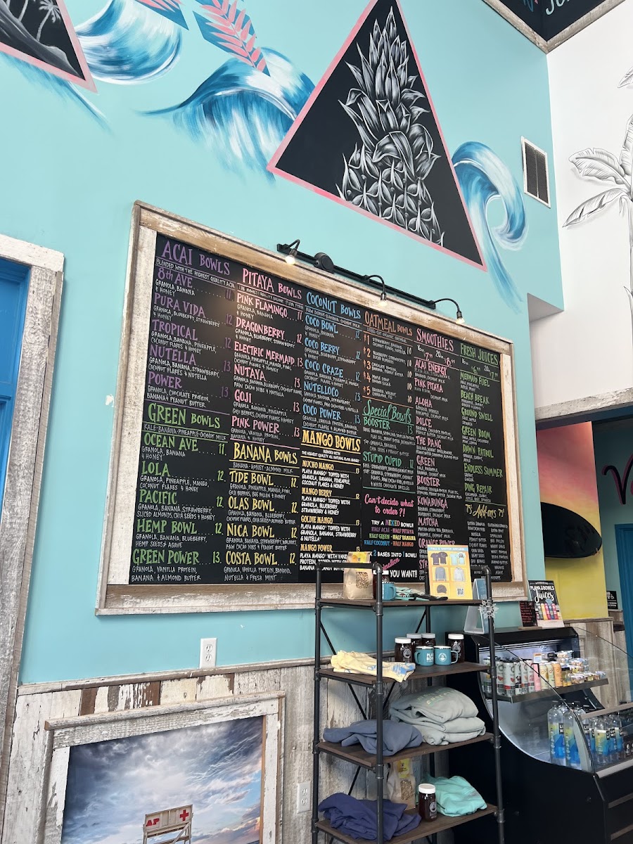 Playa Bowls menu board