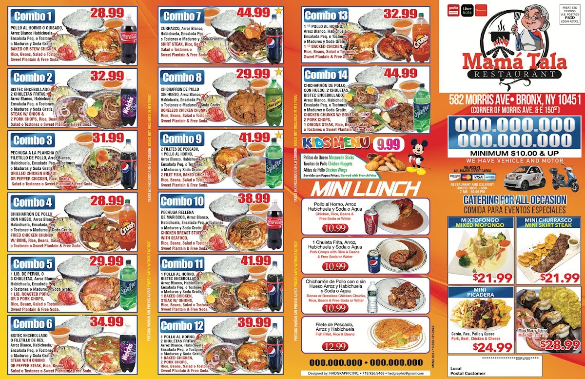 Mama Tala Restaurant menu board