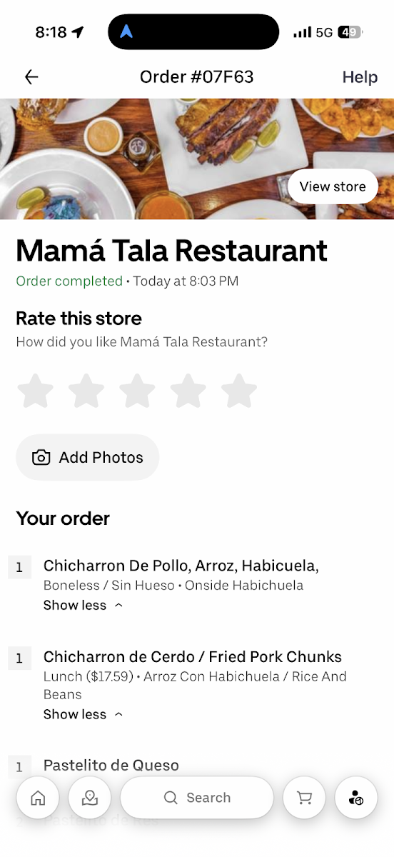 Mama Tala Restaurant menu board