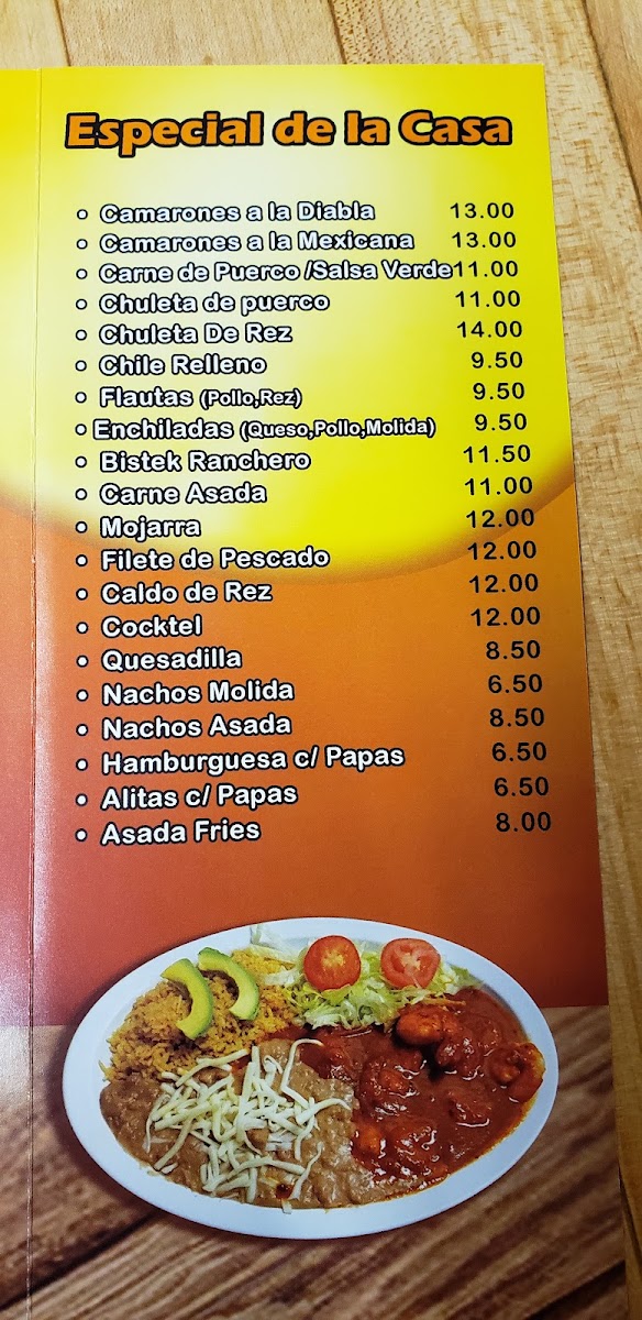 Casa de sanchez panadería y restaurante menu board