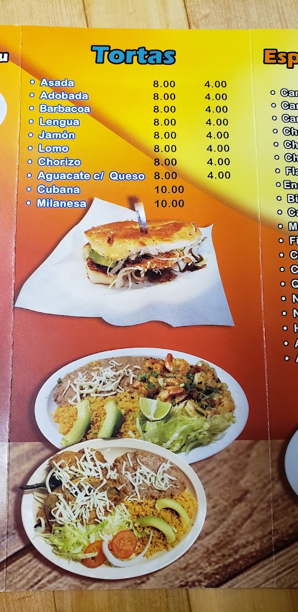 Casa de sanchez panadería y restaurante menu board