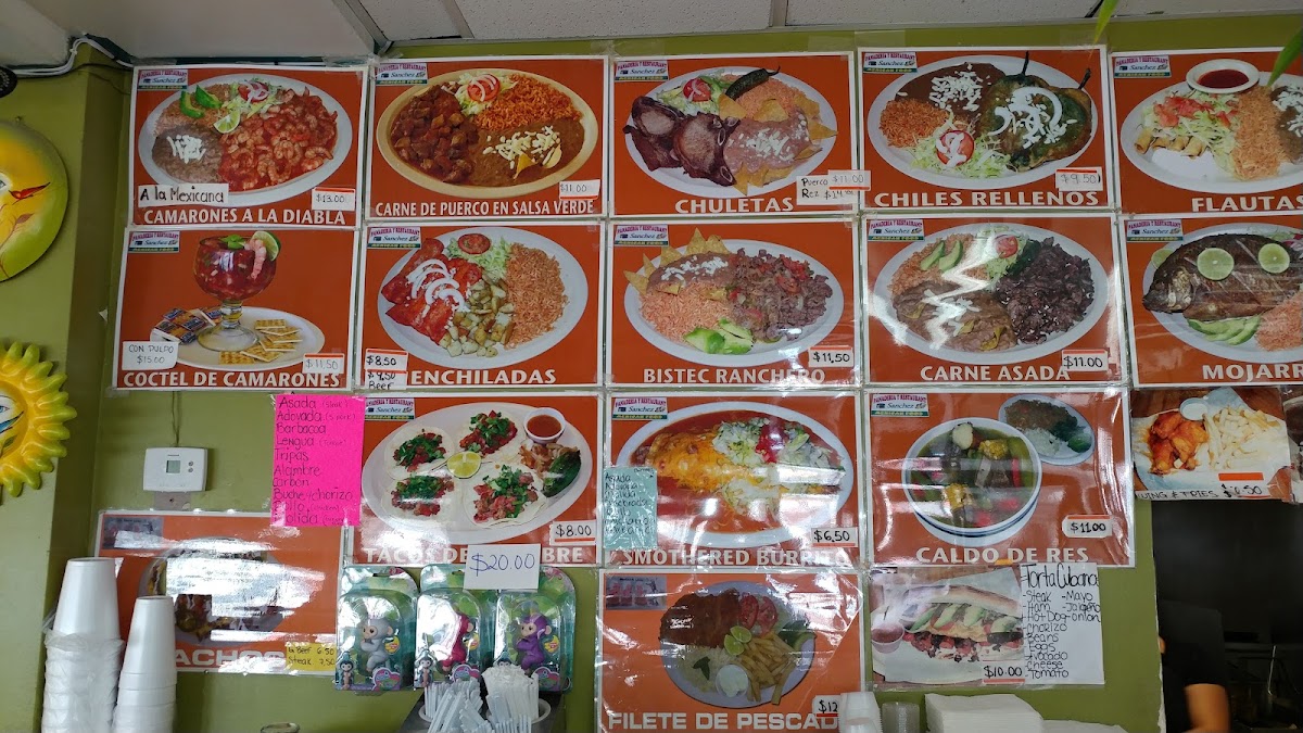 Casa de sanchez panadería y restaurante menu board