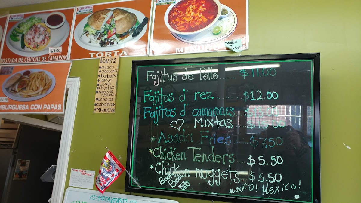 Casa de sanchez panadería y restaurante menu board