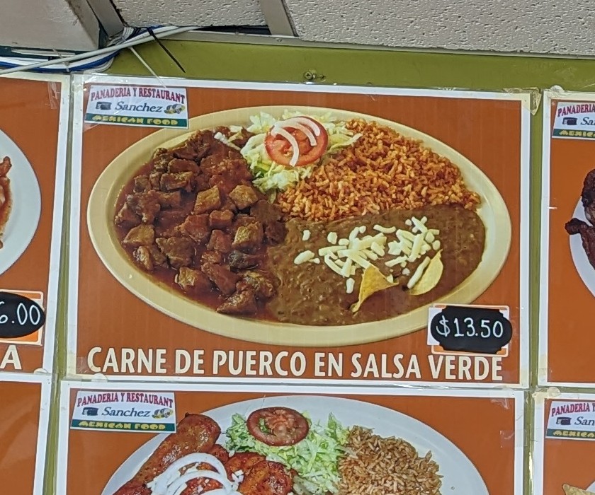 Casa de sanchez panadería y restaurante menu board
