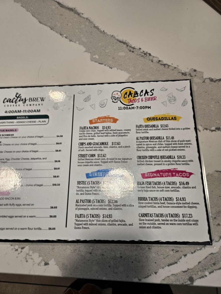 Calacas Tacos & Beer menu board