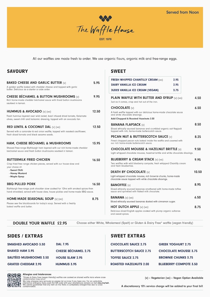 The Waffle House - Harpenden menu board