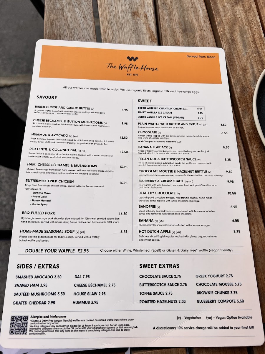 The Waffle House - Harpenden menu board