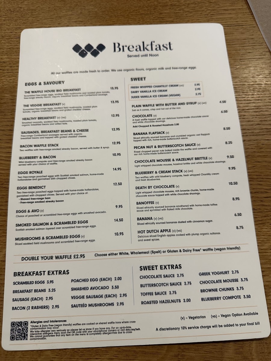 The Waffle House - Harpenden menu board