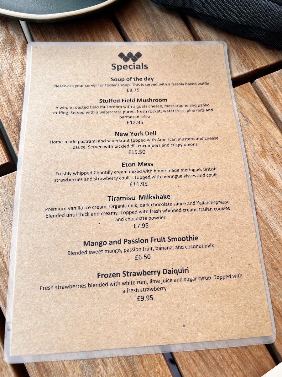 The Waffle House - Harpenden menu board